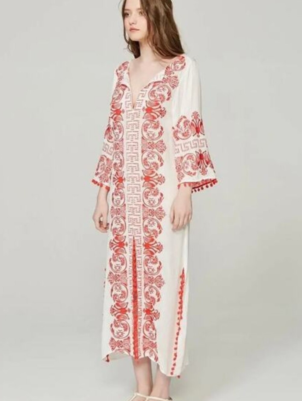 Soft Surroundings Embroidered Maxi Dress Bohemian Beachy Coverup Resort Sz M